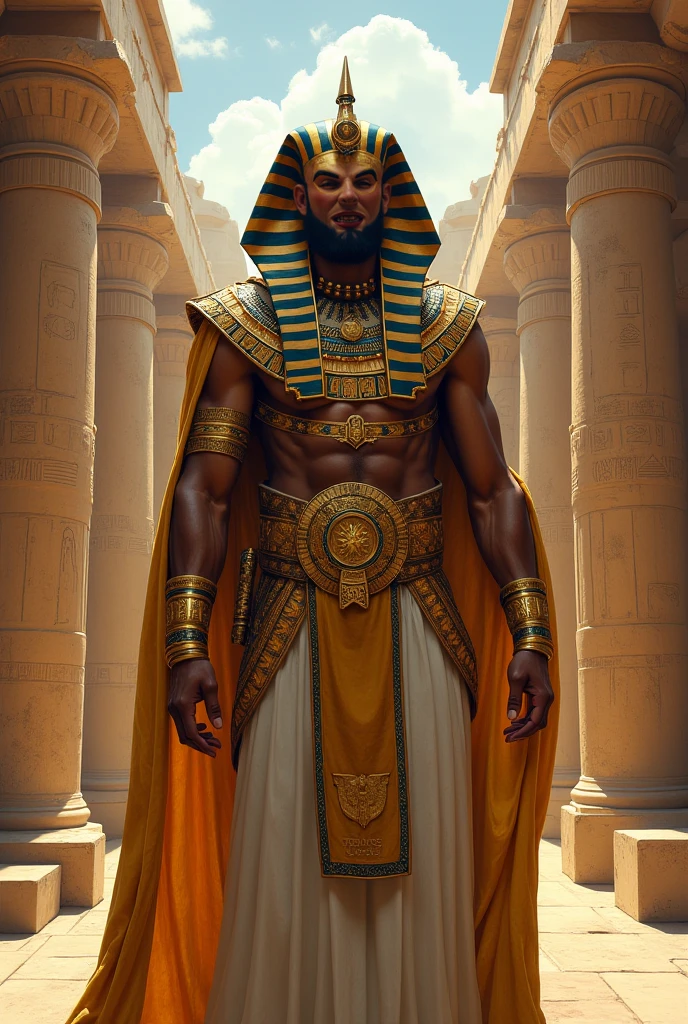 a mid shot of a person holding a sword, egyptian samurai, brown skinned man egyptian prince, Linen, Bracelet, Sterling Silver, Gold, by Jacob Lawrence and Francis picabia, perfect composition, beautiful detailed intricate insanely detailed octane render trending on artstation, 8 k artistic photography, photorealistic concept art, soft natural volumetric cinematic perfect light, chiaroscuro, award - winning photograph, masterpiece, oil on canvas, raphael, caravaggio, greg rutkowski, beeple, beksinski, giger --auto --s2