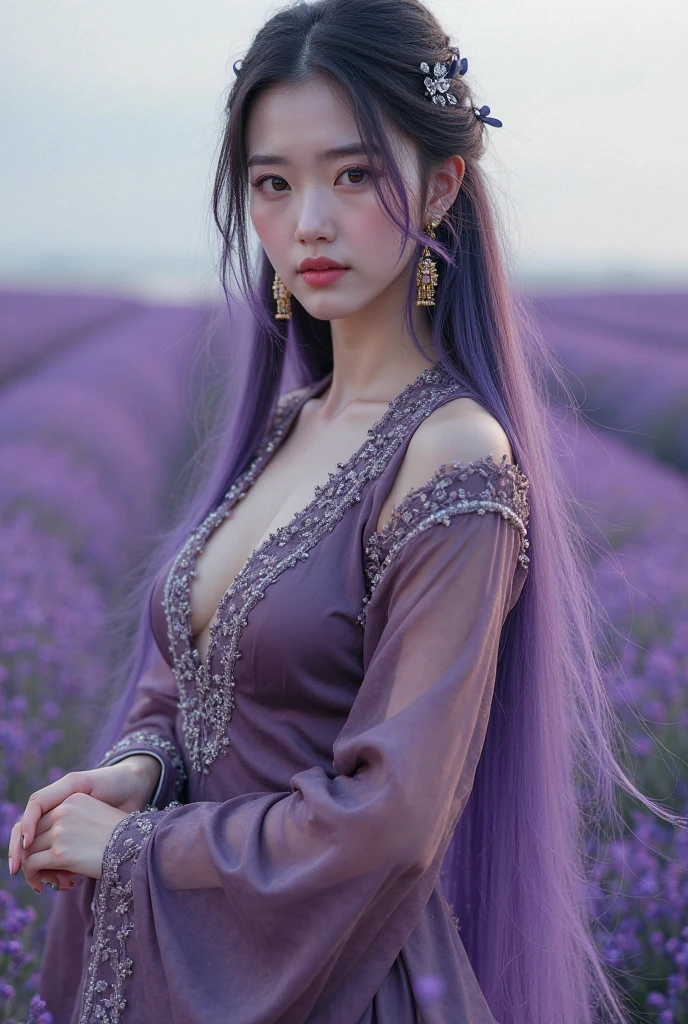 (masterpiece, best quality:1.3)
BGShadowheart, 1girl, solo, realistic, beautiful white dress, long purple hair, vast lavender field, evening, romantic and enchanting with a soft purple glow during sunset, ethereal, dreamy, backlit, highly detailed