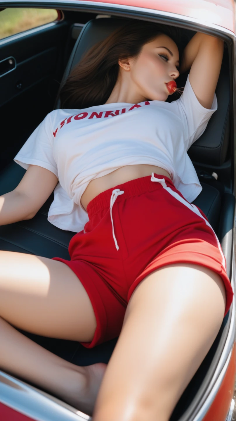 face lighting,bright backlight,medium breasts,super high resolution,best quality,Photos,4k,(Realistic:1.2),(knolling:1.2),1girl,shoes,,solo,breasts,sneakers,(:1.4),long hair,jacket,(shoes removed:1.2),shorts,navel,lying,looking at viewer,,full body,gym shorts,shirt,(completely :1.2),red jacket,barefoot,wooden floor,medium breasts,clothes removed,gun,from above,short shorts,sportswear,gym uniform,underwear,(arrange clothes neatly:1.7),bag,track jacket,
chill_mayuki,mix4,