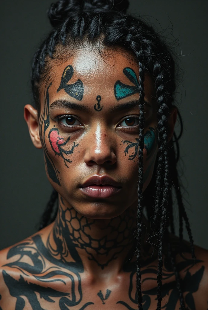 (highly detailed:1.2),(best quality:1.2),8k,sharp focus,(subsurface scattering:1.1),(nsfw:1.1), (award winning photograph:1.2),1girl, (many many detailed black tattoos on face:1.2), by emb-rrf-low,(many many thick black dark tattoos on body nose and eyes:1...