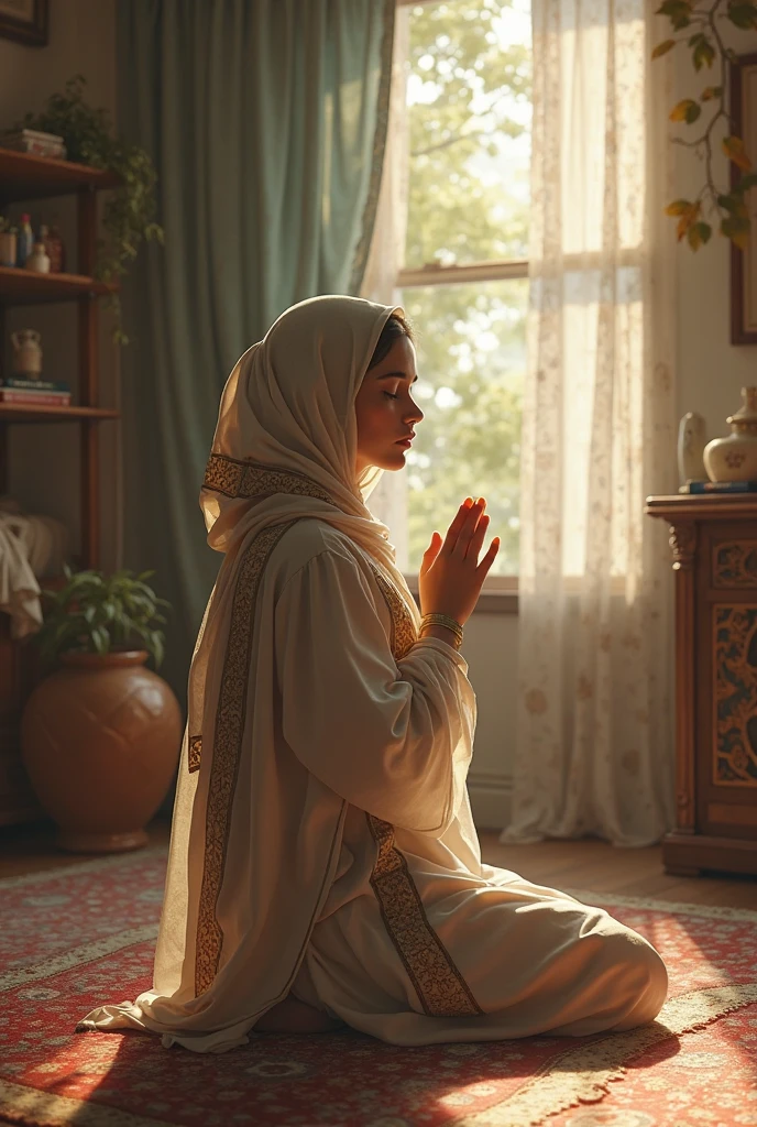 A Muslim women Listening Relaxing Music on Relaxing chair closed eyes 