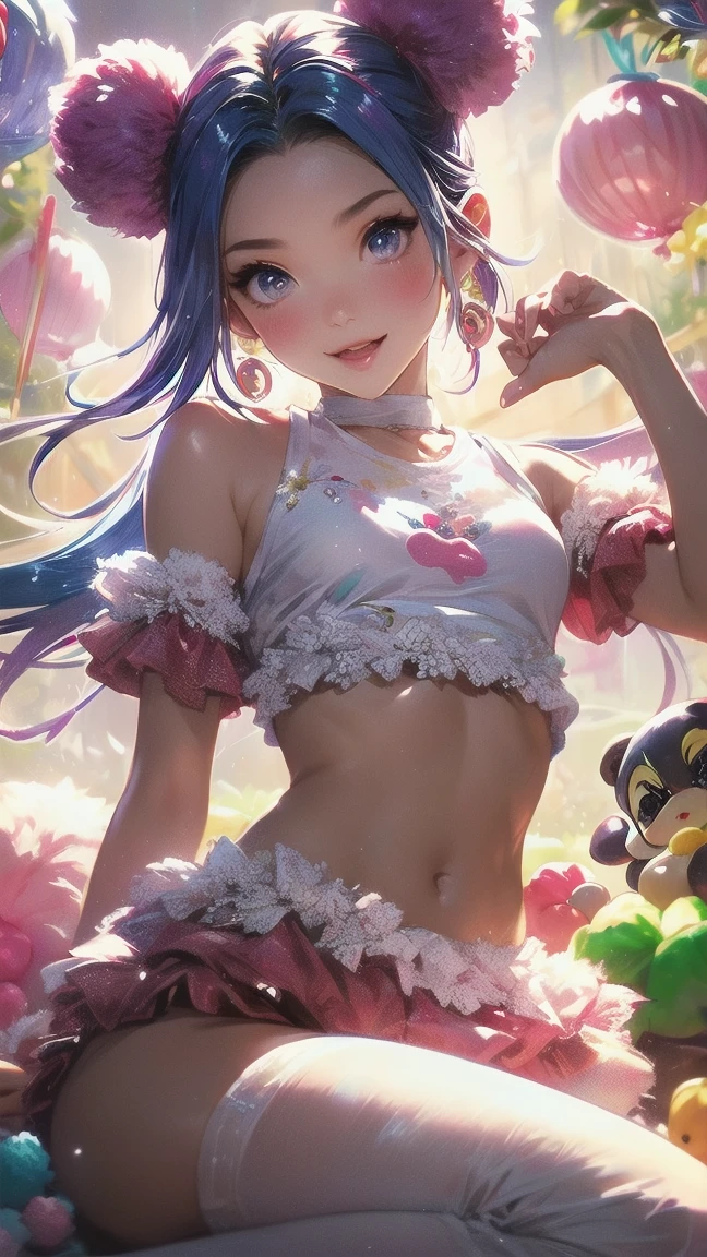 A cute and beautiful girl in a koala costume with a heart-shaped choker, in a beautiful flower field