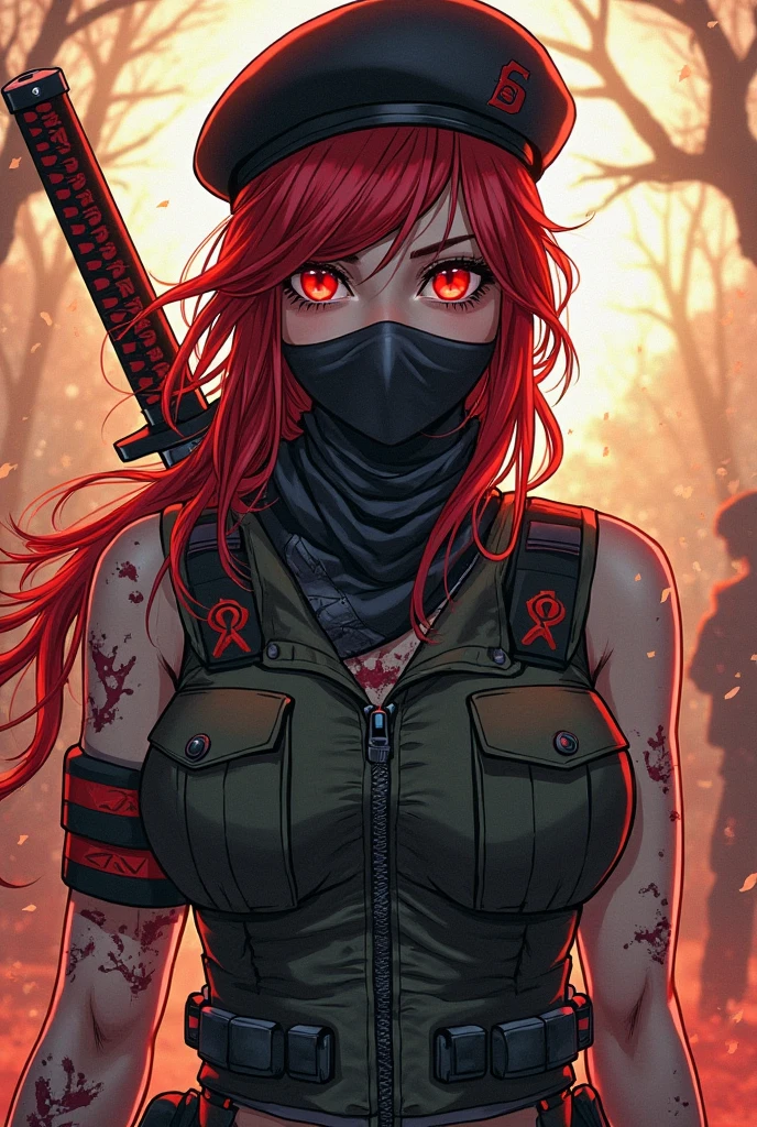 Damsel in distress. Human woman (young 18. red miniskirt (damaged and torn), red fishnet top) is fleeing through the woods crying and scared, werewolf chasing her, forest