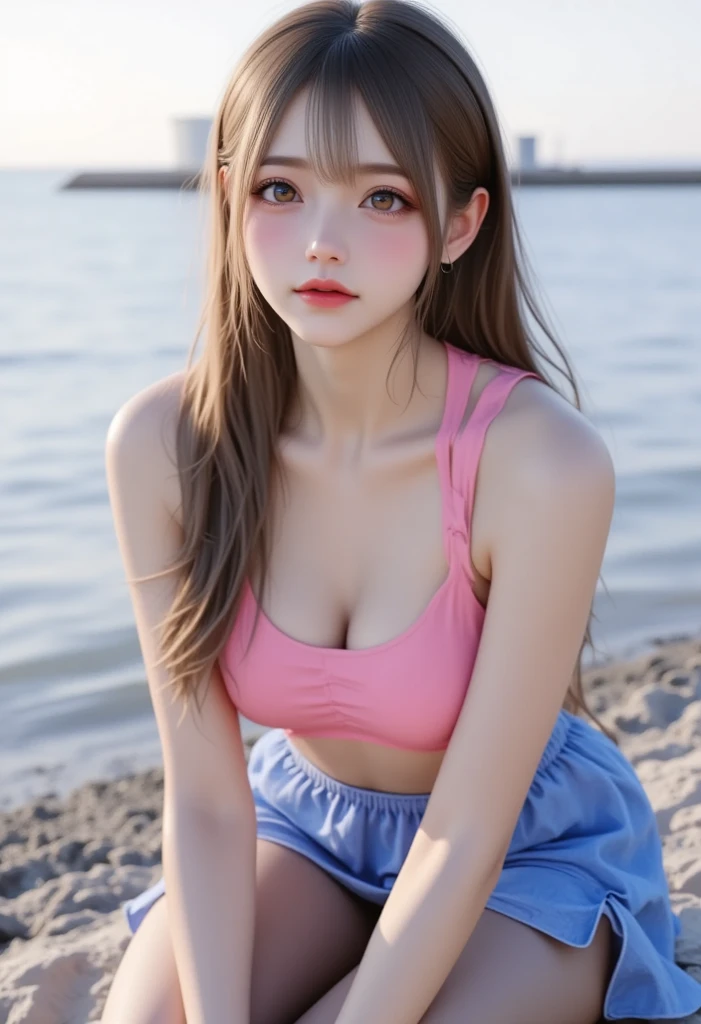 blue eyes, hair ornaments, Hair Ribbon,Show your forehead、Twin tails、 Random color tennis wear, clavicle, Thighs, blush,, Lace choker, short hair,,No bra,,Highly detailed skin, Highly detailed face, (beautiful Fine grain, the girl, Red cheeks), (A girl is standing), The girl is a cute 18-year-old tennis player., (Not wearing a bra, Knee socks、 The girl has a toned figure., Pink tennis wear, Sun visor,, Tennis court, ((I took the photo from the front、The girl contains the whole body)), flowing、Fine grain, Perfect functionality, ( Highest quality, good quality:1.4), Intricate details,Closely、Embarrassed expression、blush、Shining Sweat、Perfect Skin,Sweat is noticeable in the cleavage、、Thighsの汗が目立つ、 Fair skin,Tight waist, Sweating profusely、Sweaty hair、Sweaty clothes、Sweaty、Visible sweat、Sweat-soaked hair、Athlete System、cherry blossoms、Blonde、Silver Hair、Serve Form、Volley Form、Receive form、