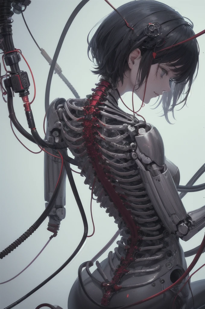 (((masterpiece))), (((best quality))), ((ultra-detailed)), (highly detailed CG illustration), ((an extremely delicate and beautiful)),cinematic light,((1mechanical girl)),solo,(cowboy shot:1.2),(machine made joints:1.2),((machanical limbs)),(blood vessels connected to tubes),(mechanical vertebra attaching to back),((mechanical cervial attaching to neck)),expressionless,(wires and cables attaching to neck:1.2),(wires and cables on head:1.2),(character focus),science fiction,extreme detailed,colorful,highest detailed, loongs,fengs,background,