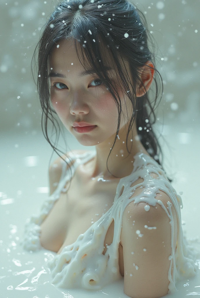 (Highest quality, 4K, 8k, High resolution, masterpiece:1.2), Very detailed, (Realistic, photoRealistic, photo-Realistic:1.37)、smile、black halter sleeveless、(((Bukkake)))、Lips parted,