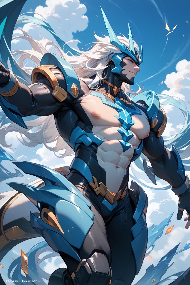 Body and coat: His body is robust and powerful, with mostly white fur. It has several Metal plates that cover its body..., especially on his extremities and head.
head and face: Solgaleo'The head has a Metal structure that resembles a crown or helMet.. In the center of his forehead there is a golden star-shaped symbol...... His eyes are large and deep blue....., with vertical pupils. The mouth shows prominent and sharp fangs...
Me: Her hair is stunning and white with golden tips...... The mane extends outwards and back.., giving you a radiant sunshine appearance. between the mane, You can see soMe light blue strands..
extremities: His legs are strong and muscular..., with sharp claws. The front legs have golden plates that partially cover them..., while the rear ones have blue details.
cola: Solgaleo'The tail is long and robust.., with a golden end that resembles a flash of light.
Metal details: all over your body, especially on his chest and legs, It has Metal plates that reinforce its futuristic warrior appearance..
colors: White colors predominate, gold and light blue in its design, con Metal details que brillan bajo la luz. Explicitly masturbating his gigantic erect cock