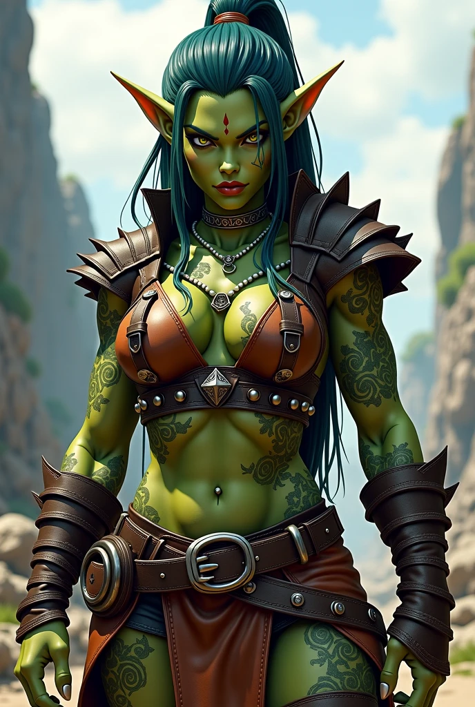 1girl, orc, green skin, colored skin
