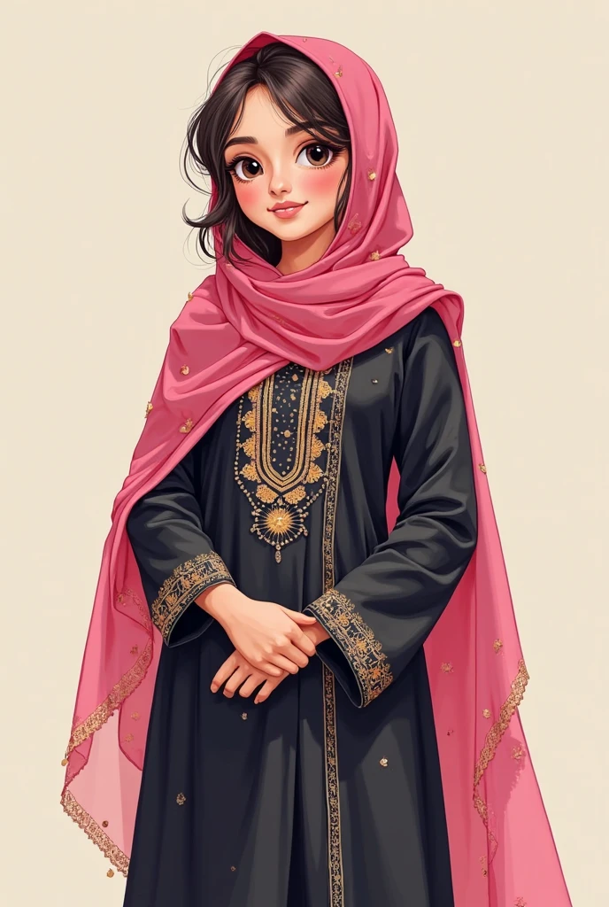 An anime avatar of a Bangladeshi mom hijabi and wearing abhaya42 years old and 120 kg weight