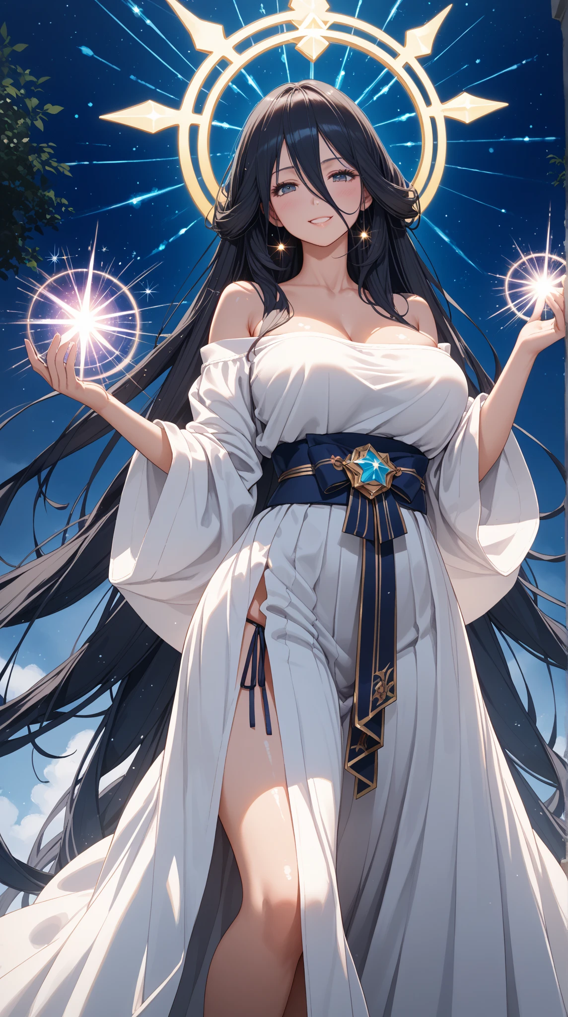 Best Quality, Masterpiece, High Resolution, 1girl, hourglass figure, naked, no clothes,nude, a woman unparalleled in the world. An unrivalled woman that made all others feel inferior in their heart. Just by casually standing there, she was like a fairy of the highest heavens, ethereal and ephemeral. This woman had an appearance that neared perfection. Her long hair hung to her waist and she unknowingly exuded a cold and lofty aura that seemed as if she were demanding all others stay at least a thousand miles away. This sort of arrogant aura wasn’t deliberate, but was merely something she was born with, making it hard for anyone to muster the courage to look at her.
Extremely beautiful, cold and withdrawn. A beauty that could shake the moon and the stars with only but her eminence alone.
Some describe her beauty as being a fairy that descended from the highest heavens, elegant beyond mortal means and without equal. Many would describe her as a goddess, solemn and domineering.
Her presence would manifest pure holy lands of bliss. Everything would be covered in a sacred and halcyon halo of light.
She has an amazing body, silky smooth black hair and has a voice of a lark that can instantly charm and captivate the masses, making it hard to resist her perfection.
A face that could shame the moon and dim the world.
Beneath her feet, endless blue flames flowed out. Mystical Laws scattered out around her, and dao patterns circulated by her side, forming motes of ice that shimmered like stars.
Her eyes were bright and deep, as if they contained undying stars.
Her eyes were as deep as the night skies, so profound that one could be lost in them with a single glance.
Her skin was flawless perfection and seemed to faintly radiate the brilliance of the moon.
Her face is covered in a strange wave light energy, making her seem dreamy and mysterious.
Her body was covered in mysteries, making one forever unable to see her goals.
Her long and slender legs,