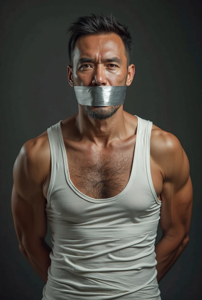 Old indonesian men,tape gag ,hairy chest, white men singlet