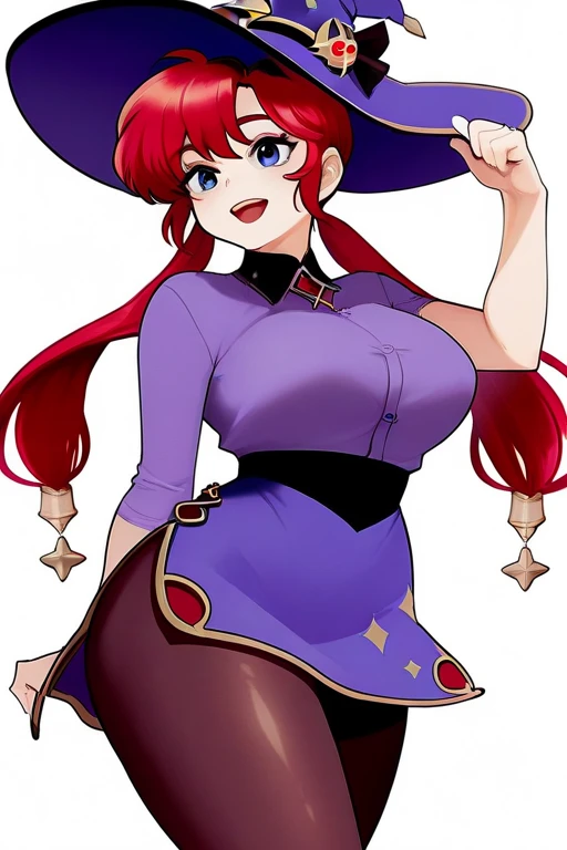 masterpiece, best quality, very aesthetic, absurdres, dynamic shadows, atmosferic, rias_gremory, (1girl), (solo), (red hair), long hair, blue eyes, detailed eyes, hair between eyes, bangs, big breasts, curvy body, makeup, wizard hat, choker, bare shoulders,cleavage,capelet,blue dress,see-through, pink skirt, blue footwear,boots,, smile, (cowboy shot), ((from front)), (wariza), looking at viewer,wand,holding, castle, spooky background
