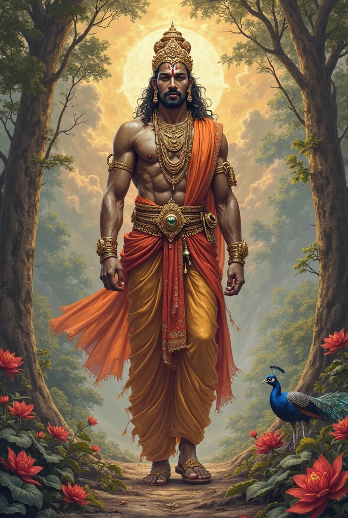 Mahabali coming from a phone with happy in jungle
