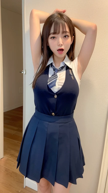 square、hi-school girl、Navy blue blazer、gingham checked skirt