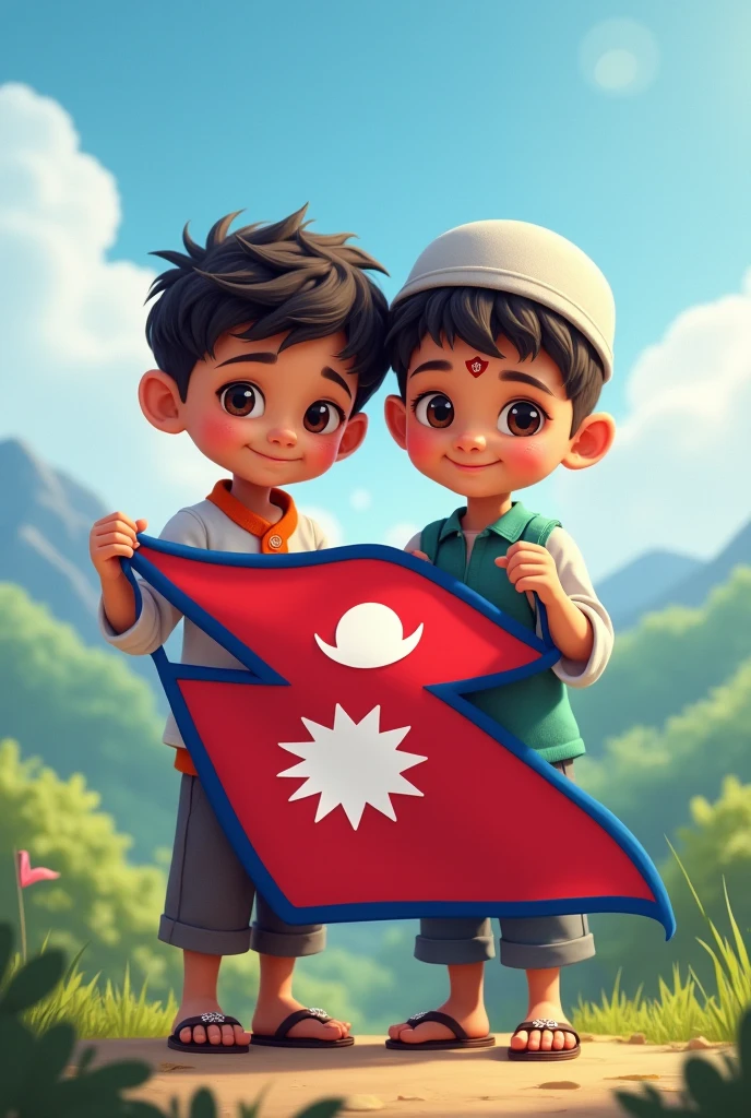 Cartoon Two boy friends wearing t-shirts of Pakistan and Bangladesh are looking at the camera together, the background is good