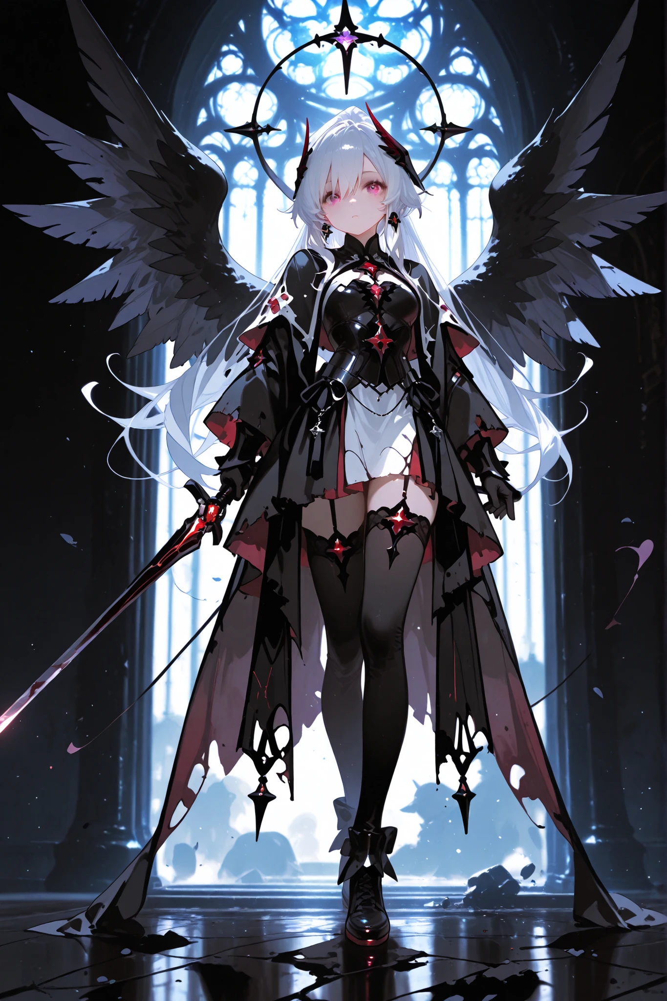 Fallen Slayer: Raven Tsubasa、Eyes are hidden by wings、full body image、Standing picture、Magical Girl