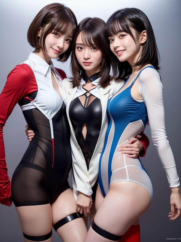 Short hair, 30-year-old Japanese woman、Big Breasts、Super High Leg Competitive Swimsuit Black、Black Stockings、 3d、Raising both arms