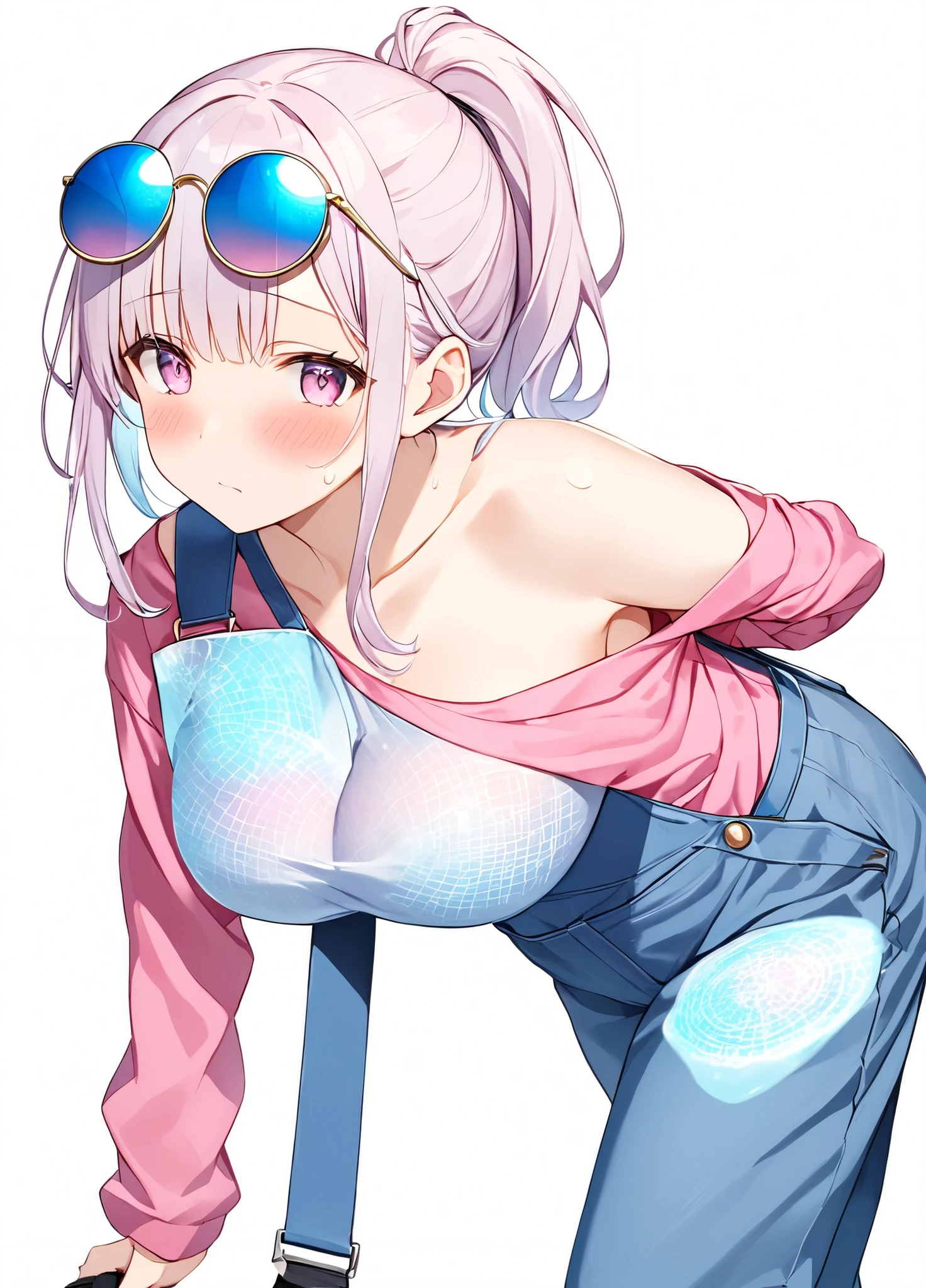 (best quality:0.8) perfect anime illustration, a woman on the street in the city, wearing hazmat suit, ((huge )) ((sexy)) 