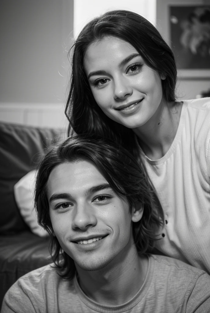 A photo of a man in early 30s with his girlfriend that is in love, happy, youthful.