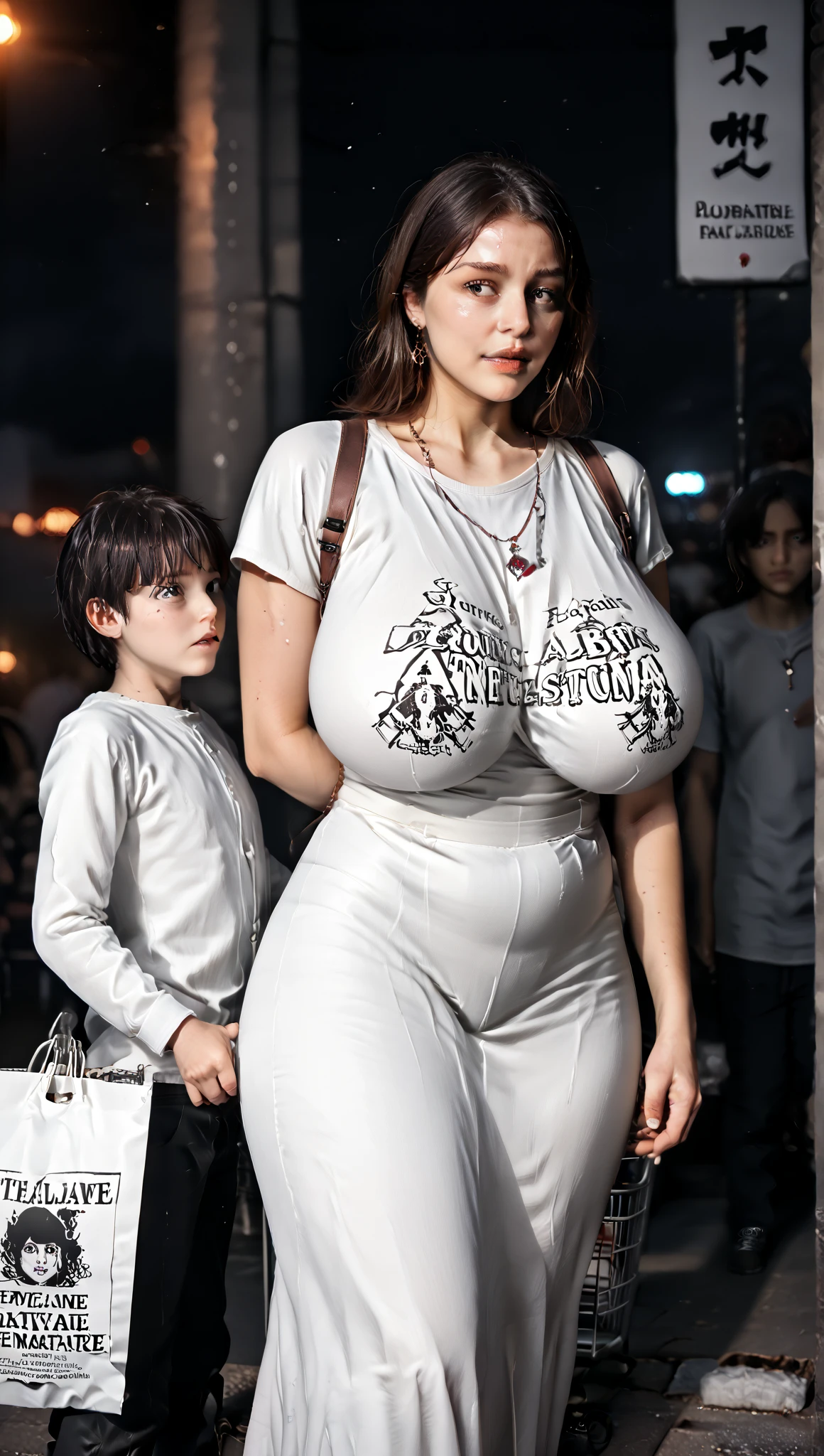 son and mom, extremely detailed, photorealistic, translucent clothes, transparent clothes, large buttocks, large breasts, extremely detailed fingers and hands, extremely detailed vagina, tight clothes, nipples
