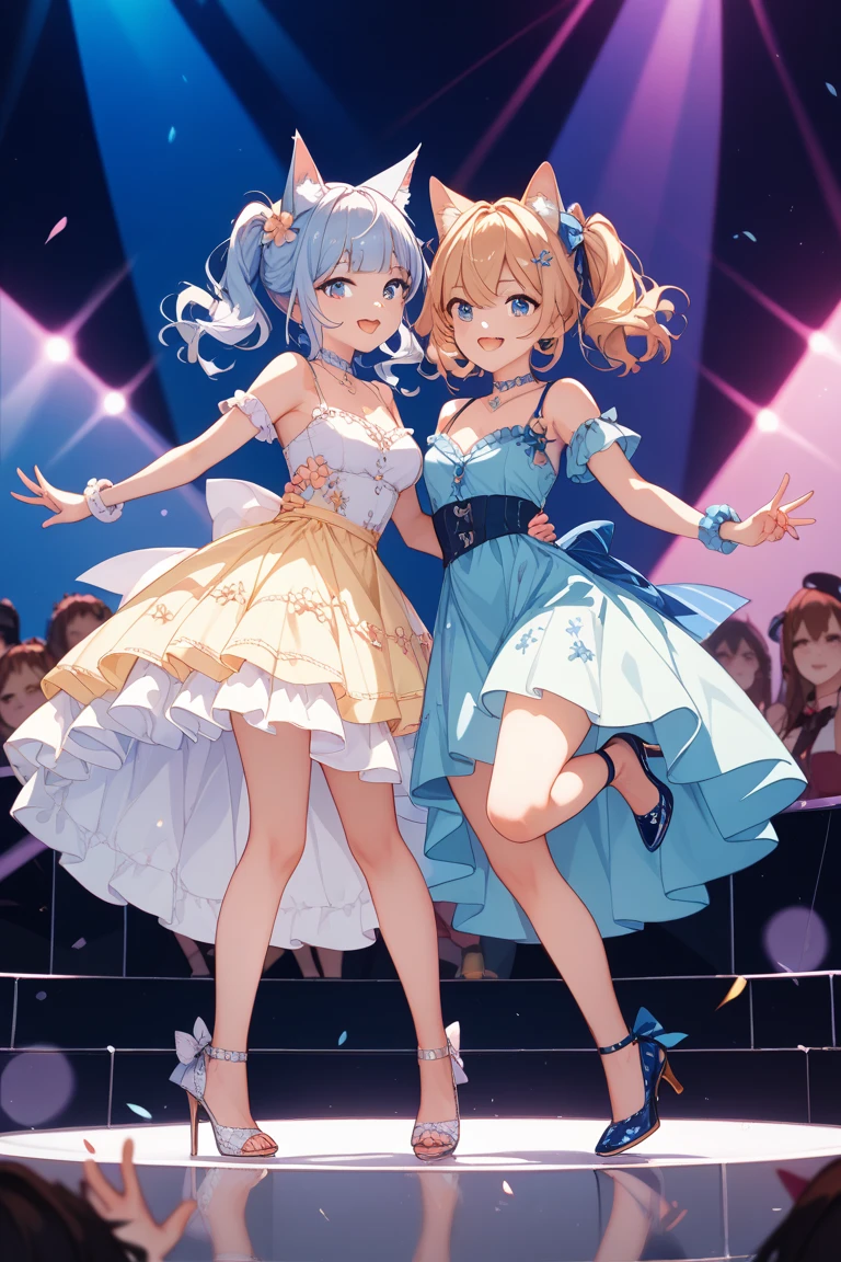 game,2 girls,High Kick Pose,Check the location of the ground,sexy maid costume,
