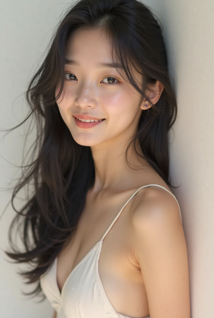 One Young Woman、Female figure from the front from the top of the head to the thighs、Cow girl、Short shirt with low chest、The navel is visible、lace soft underwear、Slender eyes、thin lipss、Streaky nose with nostrils not pointing upwards、Skinny、thin lipss、　The woman's face is clearly visible、Smaller chest、Constricted waist、face facing front、　Elongated eyebrows、The top of the head is not hidden、adult lady、Slender but well-proportioned system、Hair length up to the nape of the neck、Both eyes are not hidden by the hair、lips are not thick、eyebrows are not thick, detailed on hairy armpit, 