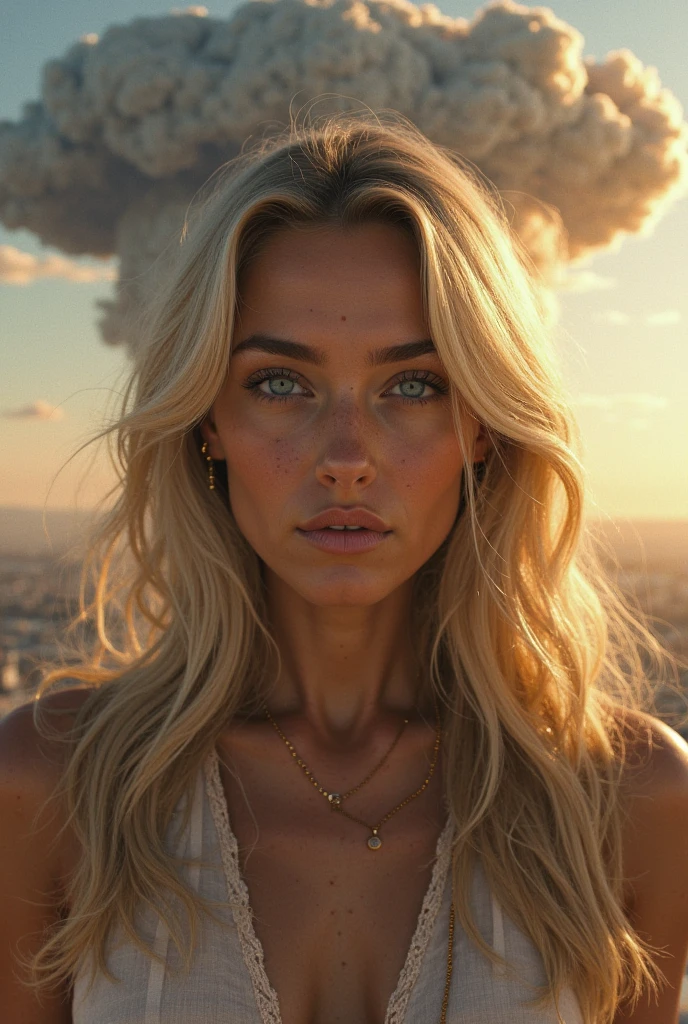 kanye west as a 18 year old girl, sexy gorgeous model, blonde hair, sunset, hair flying in wind, looking straight, ocean, (((portrait))), stunningly beautiful, pouting, shallow field of view, zeiss lens, ultra realistic, octane render, 8k,