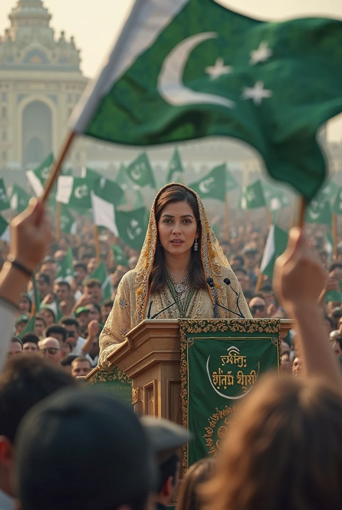 Women out hr home they iscere show Pakistan flag