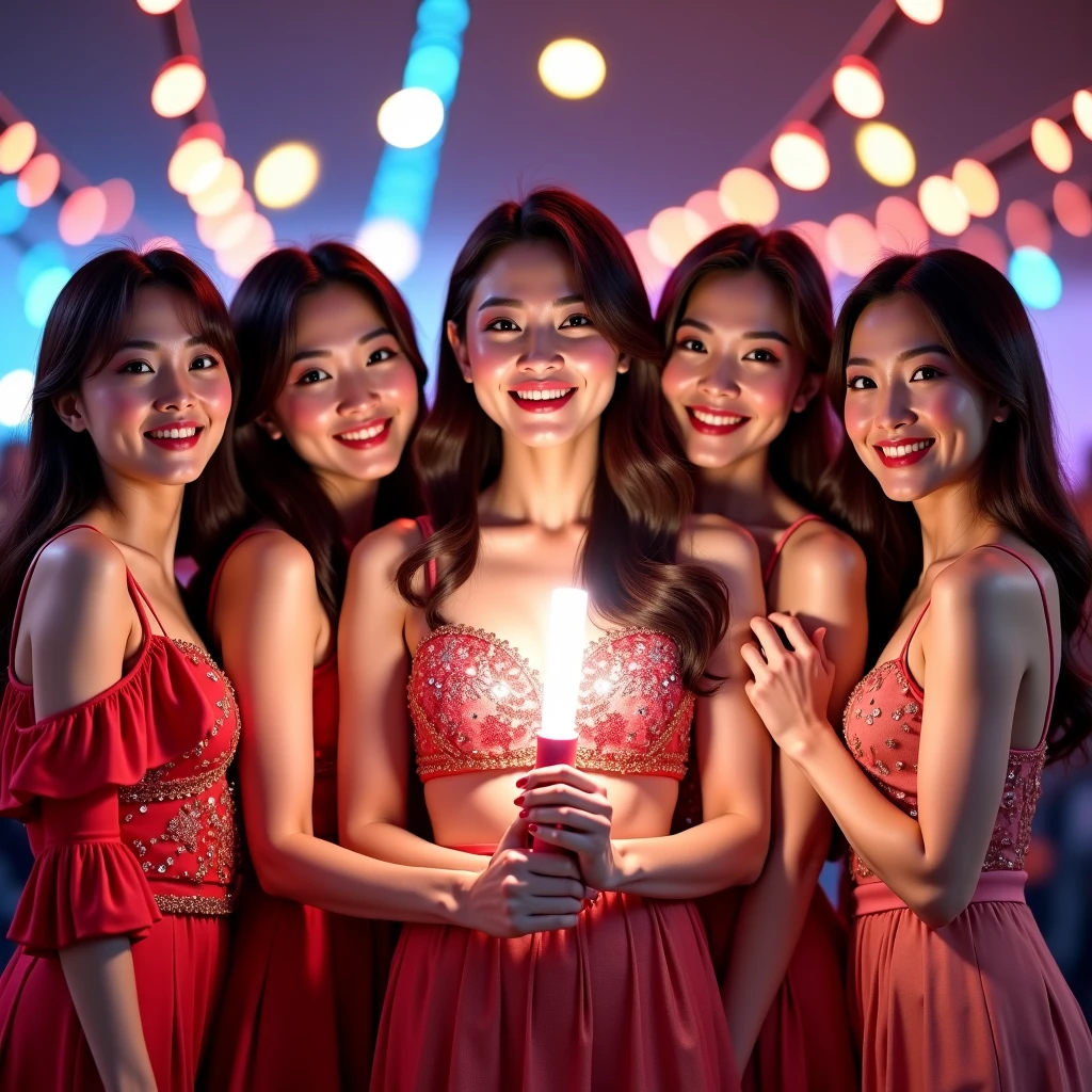 I'm taking photos for a new concept album. Create a girl group concept photo with sparkling and tangled diamond strings