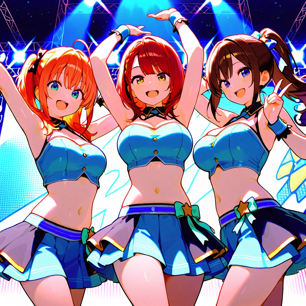 masterpiece, best quality), best resolution, (2heads:1.5), 1girl, red hair, blue hair, yellow eyes, carefree, smiling, diaper upskirt, breasts