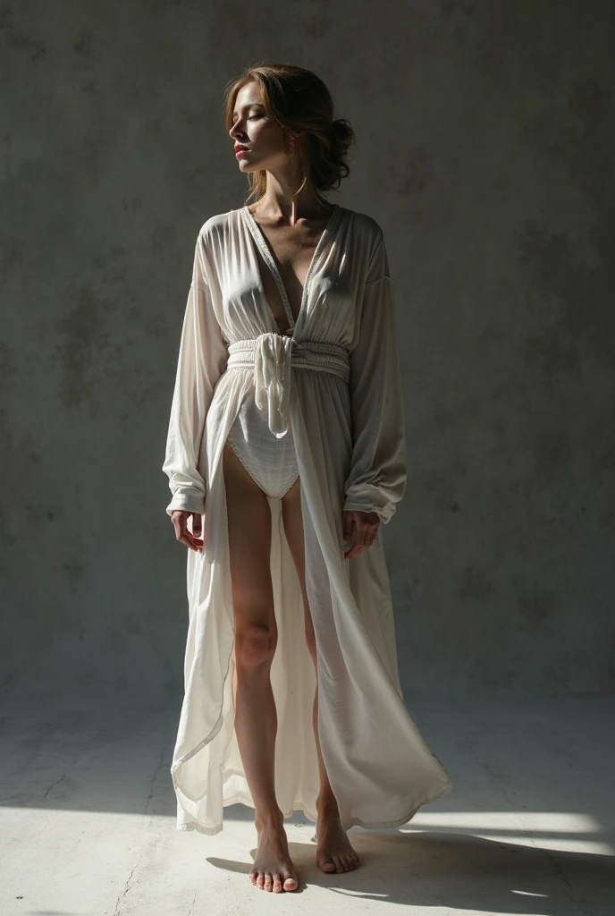 Long blonde hair , the model is wearing an ankle length silver satin cloak tied at the neck and nothing else, she is naked , Suze Randall, concept art,
hyperrealism, elegant cape, high detailed photography cape,
with cape, wearing a cape