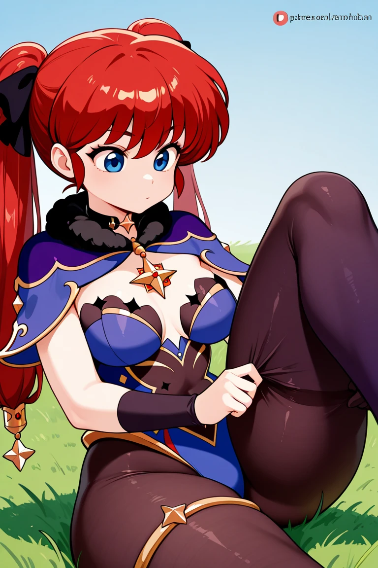 score_9, score_8_up, LNPD-tvs, 1girl, headband, white footwear, white gloves, brooch, no pants, topless, pauldrons, fang, cape,, red pubic hair, pink nipples, forest in the background, white clouds, sunny sky, crawling