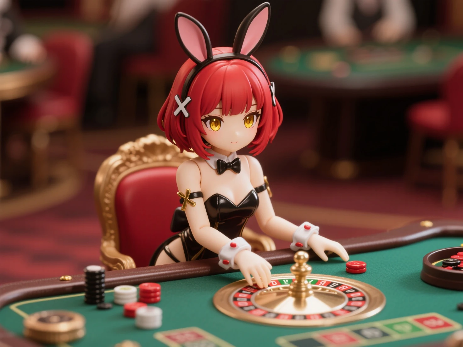 Cute and sexy girl, Pink Hair, Bunny girl, Surreal, Detailed lighting, anime, casino、roulette