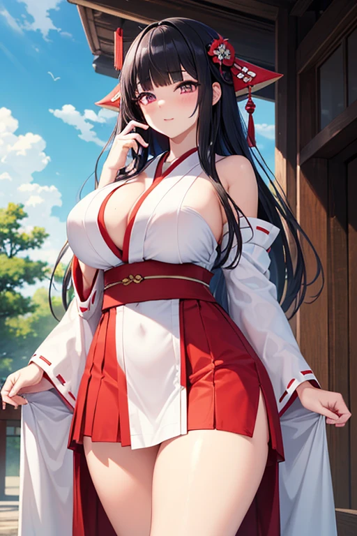 High resolution、photorealistic、very delicate and beautiful、delicate details、white skin、1 girl、japanese young girl、((dancing kagura))、(Japanese dance)、spread your hands、dance gracefully、(shrine maiden outfit )、((red hakama))、((I don't wear panties))、small face、slim body、delicate body、thin arms、perfect hands、thin legs、perfect legs、((very young face))、perfect proportions、(in the sacred place of the shrine)、(torii)、((shrine maiden))、(((angle from below)))、smile、(firework)、((目を閉じてsmile))、closed eye、((close-up of crotch))