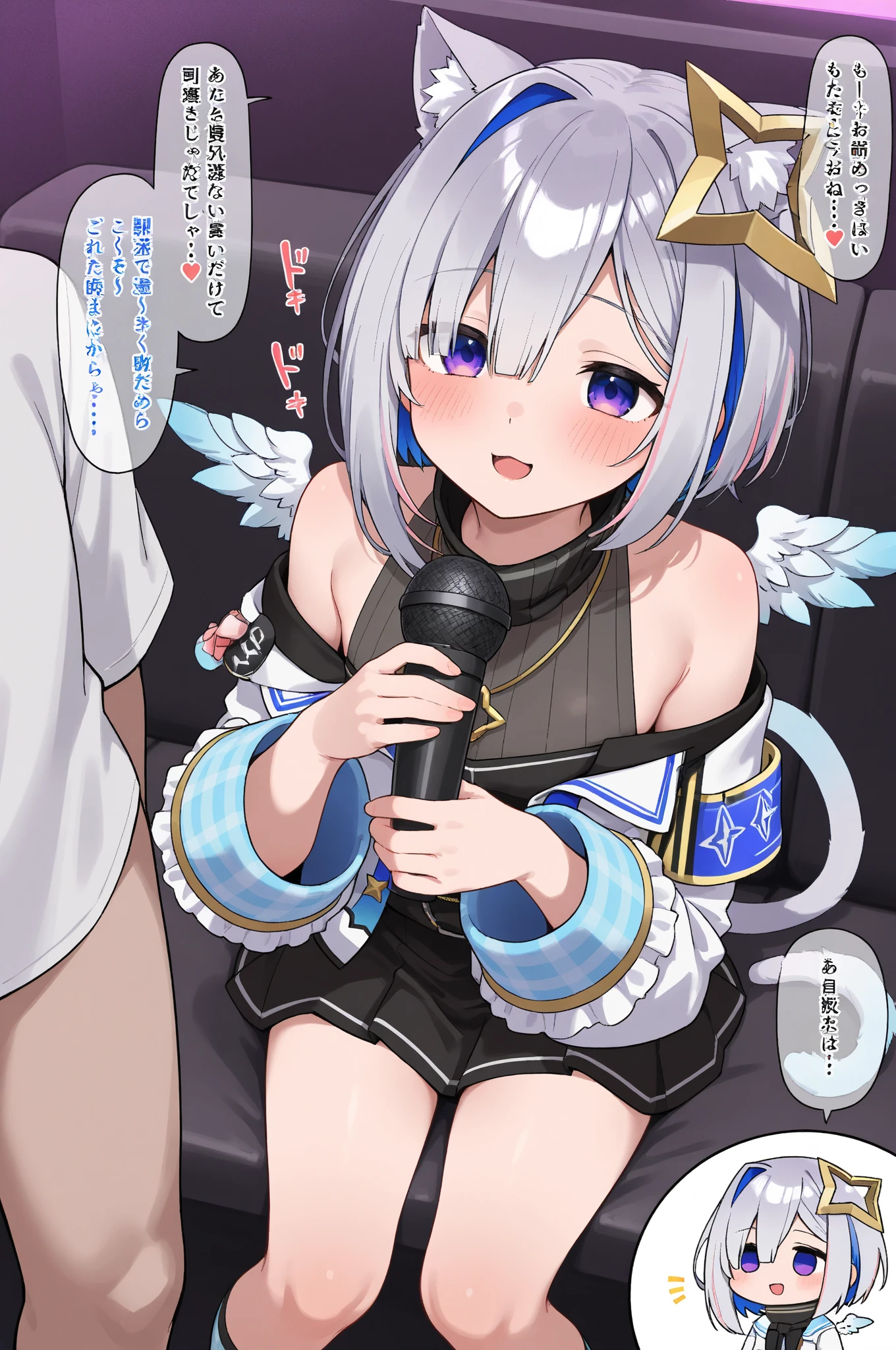 amane kanata。Completely 。black tights。piece。Idol。is attracting attention。Live venue。flat 。dance。Lifting her legs to show off her crotch。