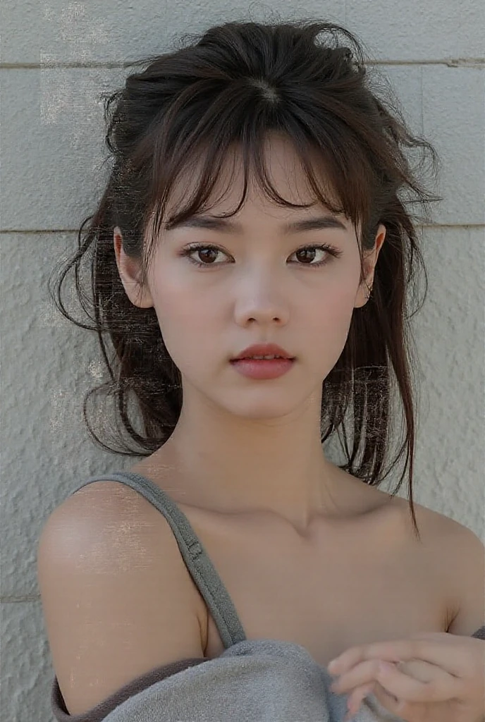 Best quality, masterpiece, ultra high res, (photorealistic:1.4), raw photo, 1girl, offshoulder, in the dark, deep shadow, low key, cold light