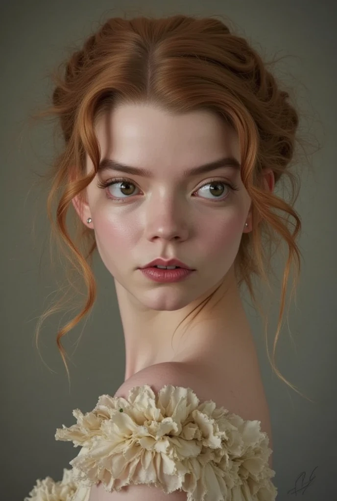full-length shot of Sadie Sink, in lingerie, stockings, turning sideways, red ginger matted hair tied up in a bun, wearing pearl necklace, nose stud jewelry, wearing hoop earrings, ultra sharp focus, trimmed pubic hair (high detailed skin:1.2), 8k uhd, dslr, high quality, film grain, Fujifilm XT38k, {{1girl}}, full-length portrait, captivating eyes, bright details, pouting lips, (high skin detail), perky breasts (tint: 0.6), (dirty: 0.8), (bloody: 0.7), Key lighting, (backlight: 0.5), medium depth of field, Canon 5D, 50mm lens, (ultra-detailed, complex detail), sharp focus, 4k, absurd, 8mm film grain, flirting with camera