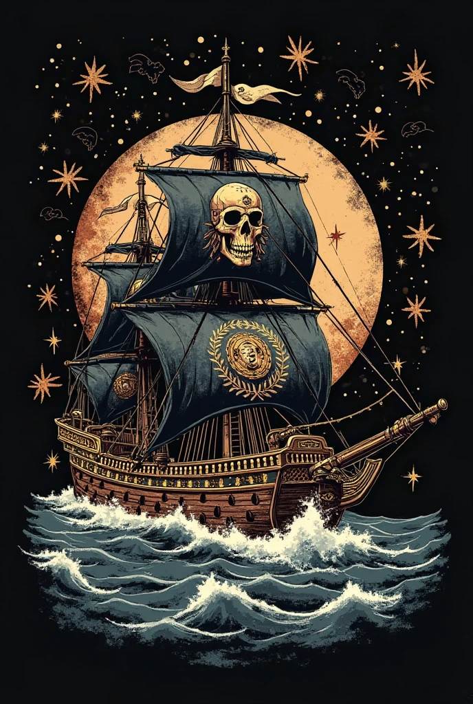 creative logo ilustration of a scary zombie sailor skull with captain hat, ship wheel, surrounded by albatros birds, by dan mumford, marcsimonetti, frank frazetta, sketch, high definition, negative space, logo style, T-shirt design