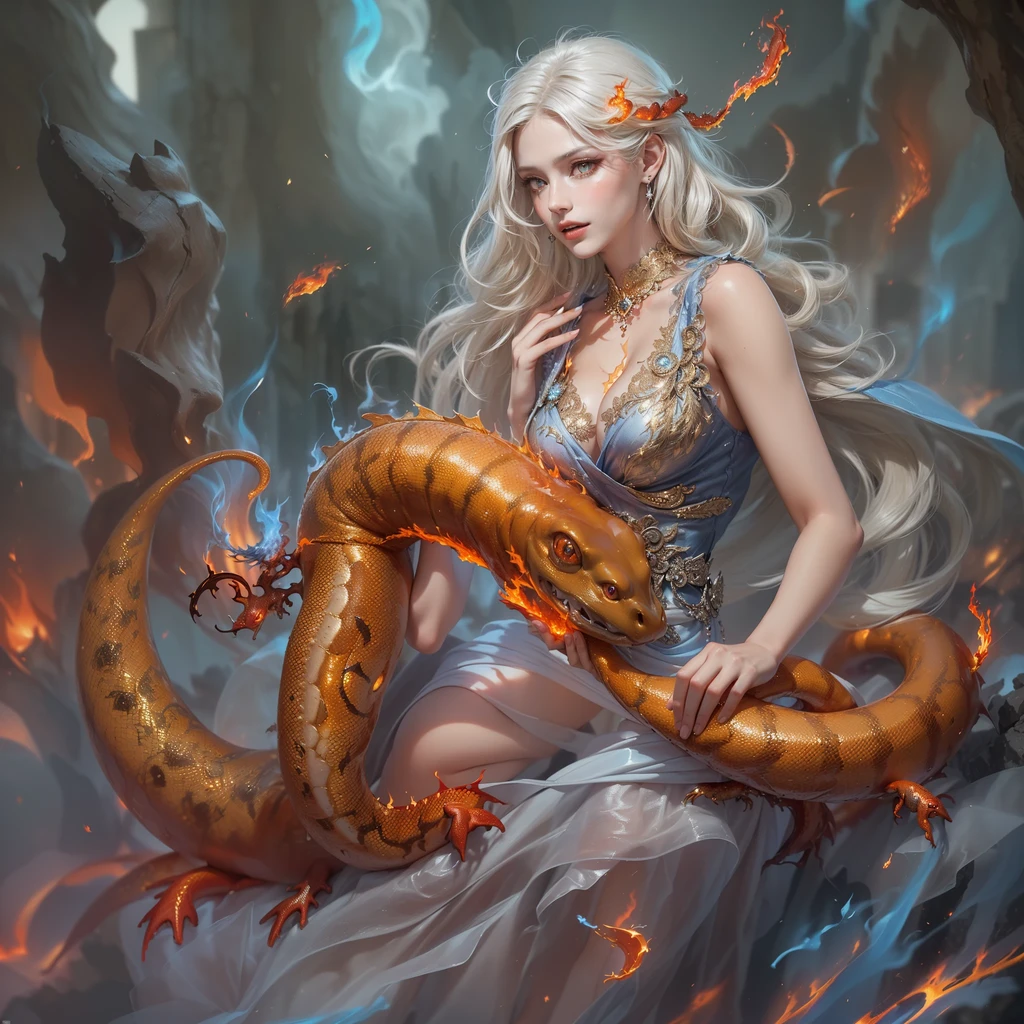 Award winner photo, masterpiece, best quality, undressed Chinese fairy, 1girl 25 years and iris red dragon, (Taylor Swift:1.5), ultra detailed face and eyes, siting, sexy body, soft medium breasts, Chinese dragon pan glaring at girl, bun, dark gray background, ((topless))