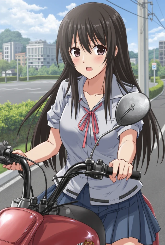 ,, large breasts,, Riding a bike through the sky, 独奏 ,  early morning、 nipple, empty eyes black hair
