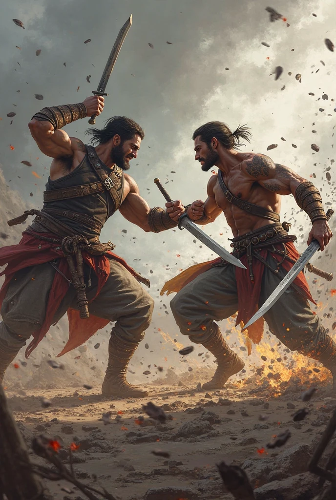 a sikh warrior attacking with sword holding in both hands