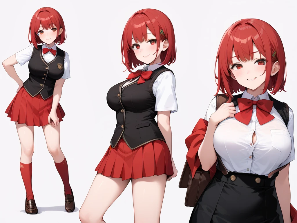 Hot anime girl with short skirt and hot bra dress red colour