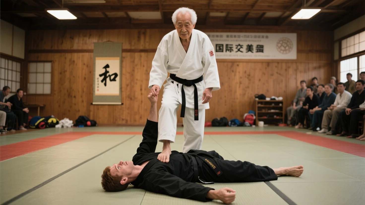 （male people），seventy years old，Strong build，（spread their legs），No clothing，（sexy panty），In old Japanese houses，On tatami，large bulge，Hands tied behind their backs，The crotch faces the camera，The camera is focused on the crotch，High fidelity，Sexy action