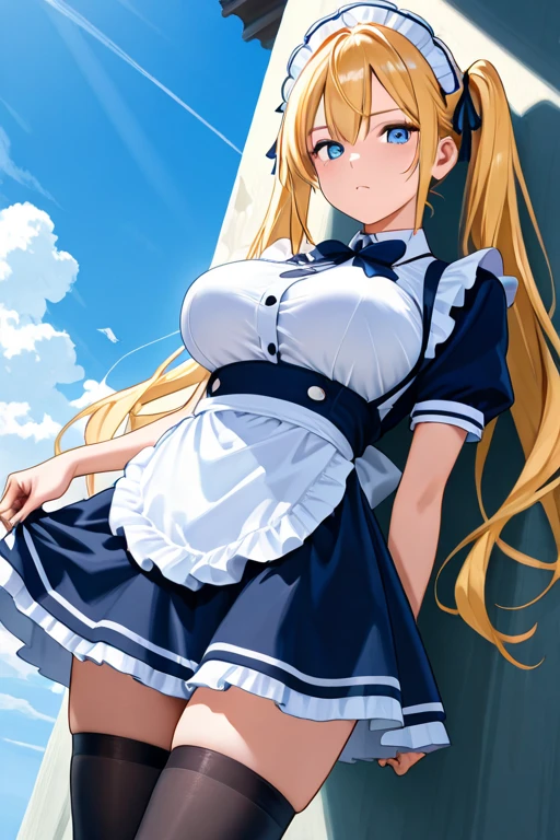 Blonde hair and blue eyes Long Hair Elf Big Breasts naked blush Large Breasts Beauty cute Highest quality Troubled face Erotic hospital White miniskirt nurse slit White Stockings