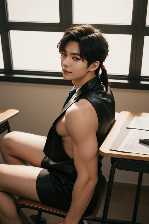 2 handsome chinese guy cuddling, manly，super realistic, tall, 20 years old，strong sport body, sexy , detailed muscles, Who is Shi Yu?, Li Yuanbin, Kim Hyung Tae, Kim Hyung Tae,,Kim Hyung Tae, Yin Shishan,  man wearing no shirt and white boxers, naked chest, big chest abs, navy blue, navy blue, Sport, blue, super tiny sportswear, loincloth, Gorgeous dark blue clothes,, short sleeves, red brocade dark blue clothes, skiny wear, Wearing white transparent underwear, big bulge, nice bulge shape,big juicy butts,  bare butts, naked butts, open legs, Dark blue decorative clothing，male，male，Highest resolution，Muscles look good，hairy body，Wheat complexion，blue eyes（thin eyes 1：3），whole body image, class room background, full  detailed background, beautyfull clear light, look at the viewer , catching eyes, smirt smile, 
