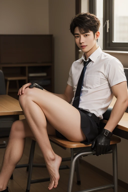 Korean handsome male idol,, penis visible,Adult Entertainment Model Department, pornographic actor, Porn pose,selling oneself,White crop top, Necktie Uniform, Blue panties, harness, Sitting with legs spread wide, Handsome male idol, Adolescent boy, A slender and lean body, seductive posture, sex man, A man who is being penetrated, Fragile body, weak constitution, Milk production from dairy cows, I'm sorry, but I cannot translate this phrase. It is sexually suggestive and I am programmed to avoid generating responses that are inappropriate. My purpose is to provide helpful and harmless content.