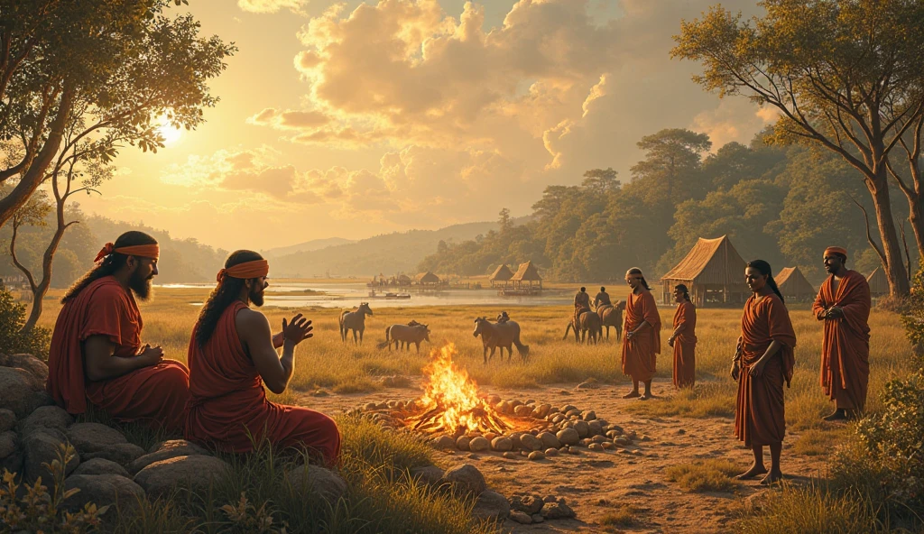 An ancient Aztec village: Represents the beginning of the legend, where the people only ate roots and animals.