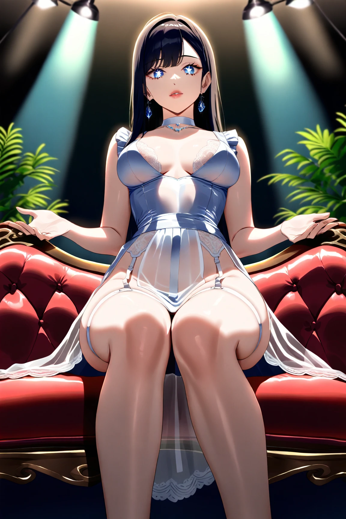 beautiful woman,smile,(light green short hair),nobility,(princess),blue student,Tall figure,((Strapless dress)),low skirt,(Star evening dress),lolita skirt,Show your legs,Crystal heels,red carpet,prom website,(nobility),(big tits),big breasts,Show your breasts,The cracks are clear...,((big tits)),(pubic bone), rift, visible chest, ((bare breast:1.37)), I see bulging nipples.,(((large areolae:1.4,pink,The nipples are clearly visible.....))),(((pussy,bare female genitals)))