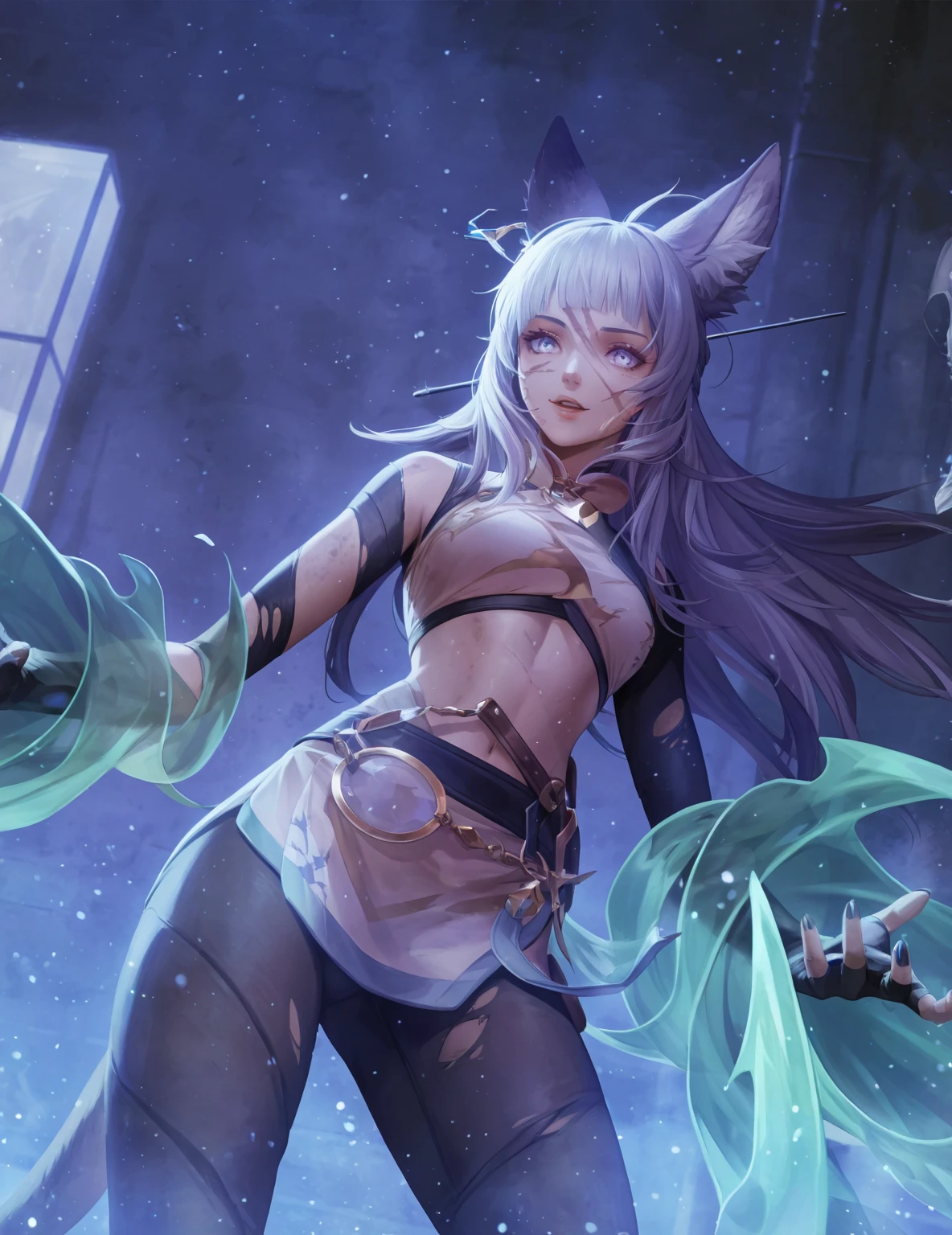 the elf，quadratic element，Beth，elvish ears，Low-cut clothing，pantiess，blue clothes，Two-dimensional background