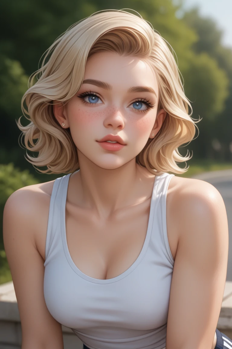 8k, 1.2, fit body, cara extremadamente detallados, hermosos ojos, ultra 4k, taylor swift face, cloudy day, high resolution, ultrasharp face and eyes, 8k, upper body and head, blonde long hair, cute, at a classroom, perfect proportions, realistic